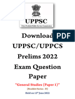 UPPCS UPPSC Prelims General Studies I Exam Question Paper 2022 Held On 12 June 2022 Booklet Series D