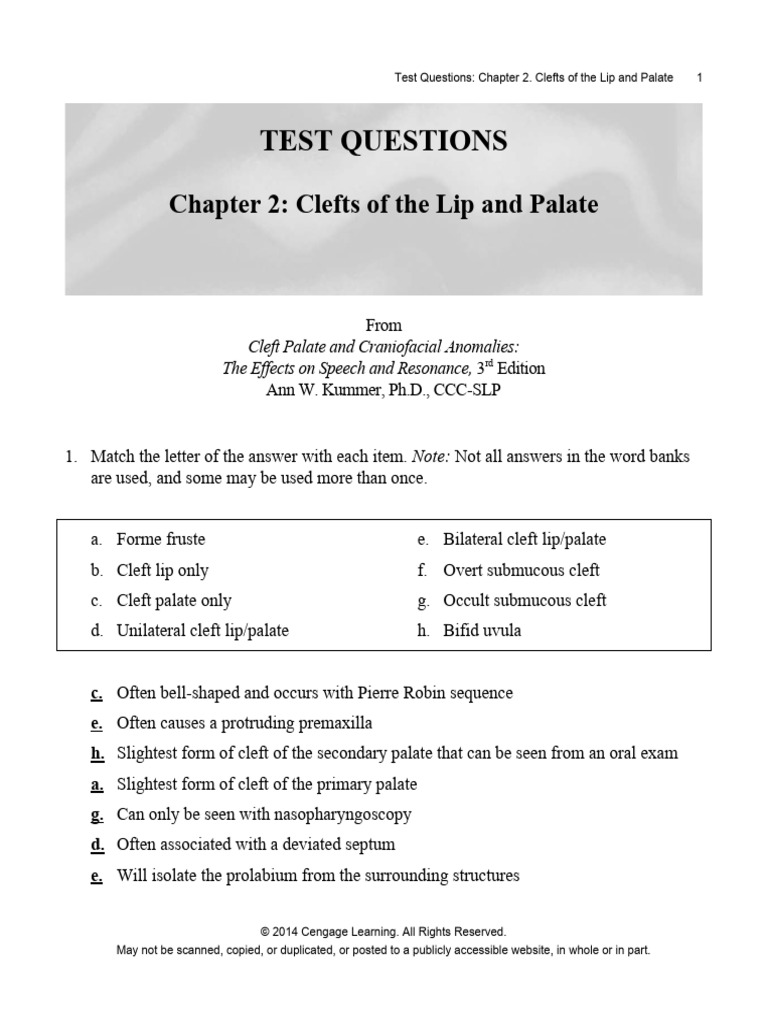 Test bank for cleft palate craniofacial anomalies effects on speech and