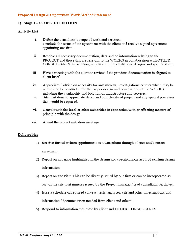 Design & Supervision Method Statement | PDF | Specification (Technical ...