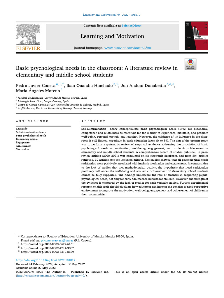 Basic Psychological Needs in Education | PDF | Motivational | Motivation