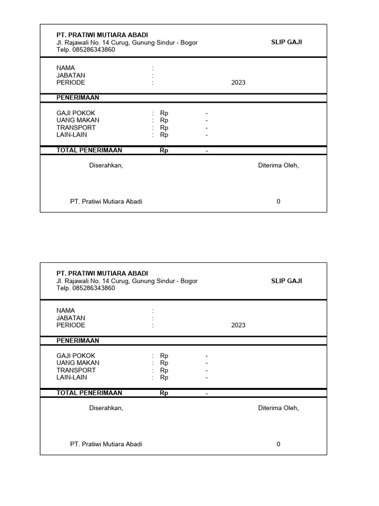 Slip Gaji PT Pratiwi Mutiara Abadi | PDF
