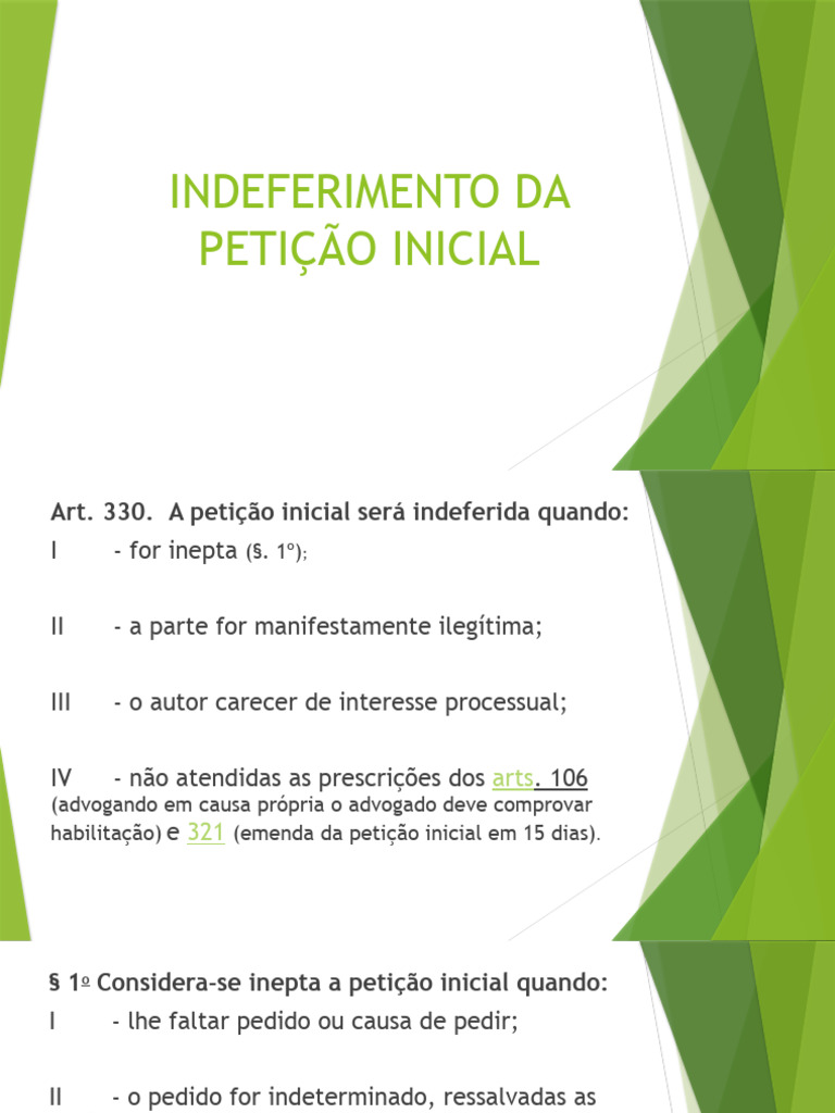 Indeferimento da Petição Inicial: Causas e Requisitos | PDF | Direito