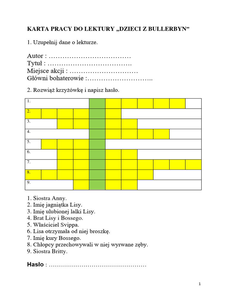 Dzieci Z Bullerbyn Do Druku Dzieci Z Bullerbyn Karty Pracy | PDF
