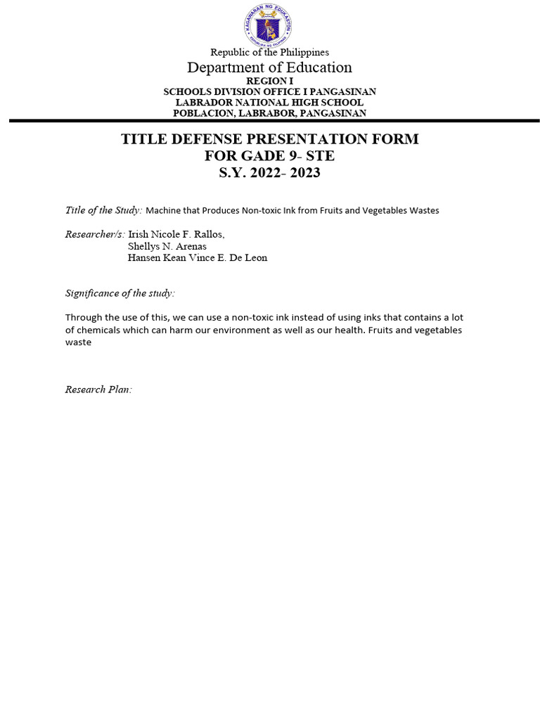 Title Defense Presentation Form 2 PDF