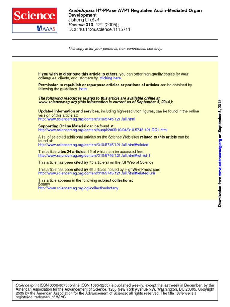 (AVP1 & Protons) Li-Arabidopsis H - PPase AVP1 Regulates Auxin-Mediated ...