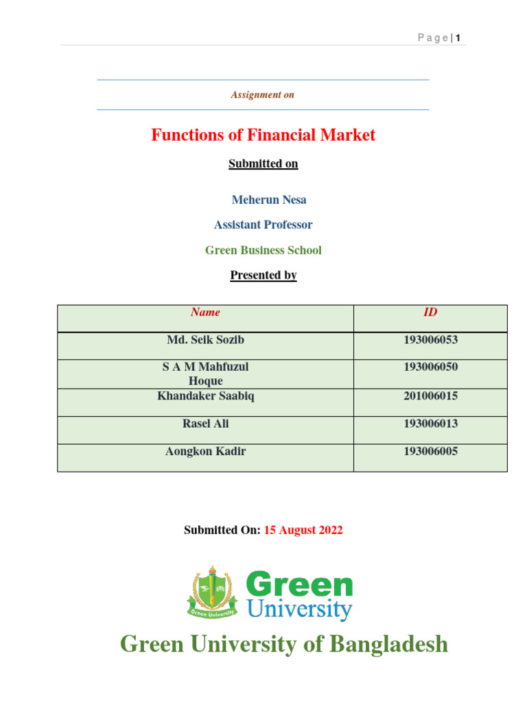 Function of Financial Market Aassignmnet | PDF | Financial Markets ...
