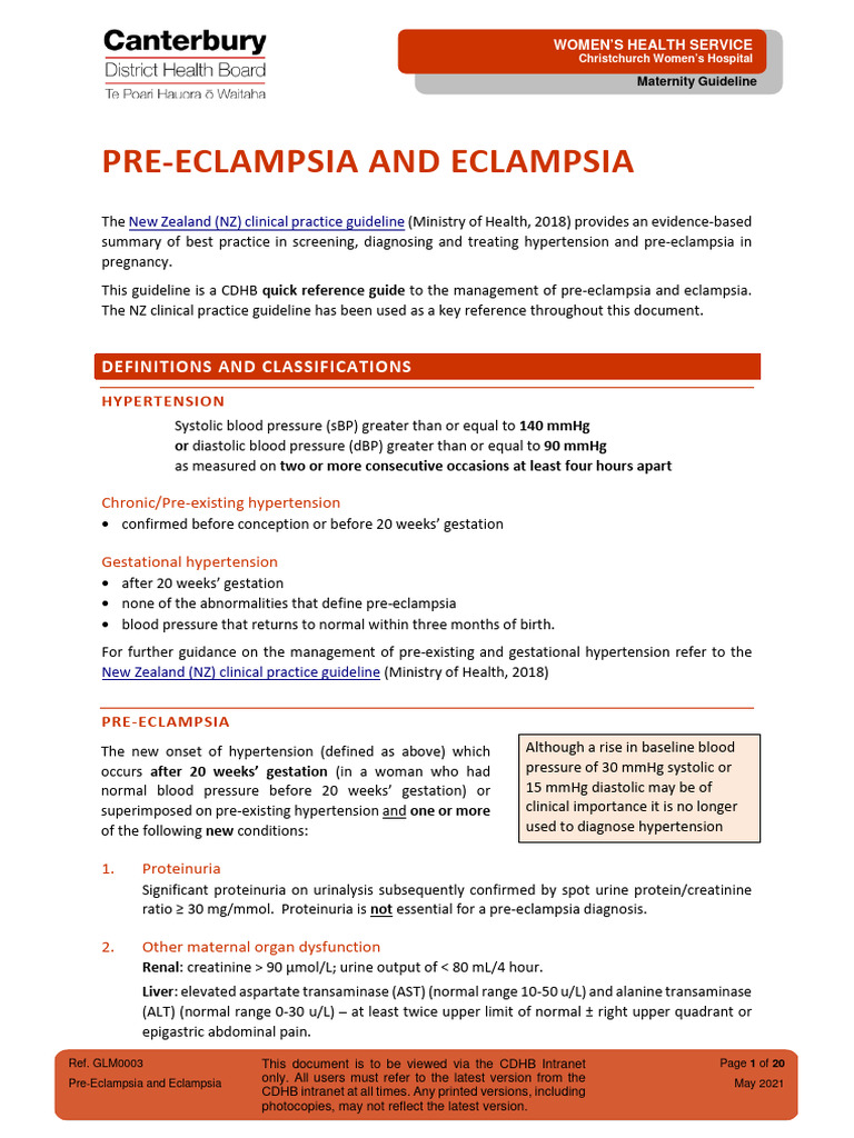 GLM0003 Pre Eclampsia and Eclampsia PDF Hypertension Blood Pressure