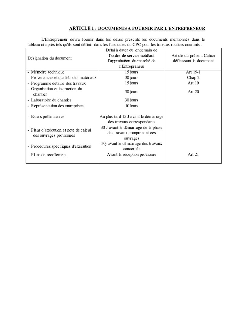 Documents requis pour l'entrepreneur | PDF | Technologie et ingénierie