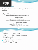 Meeting 3 Morpheme, Morph, and Allomorph