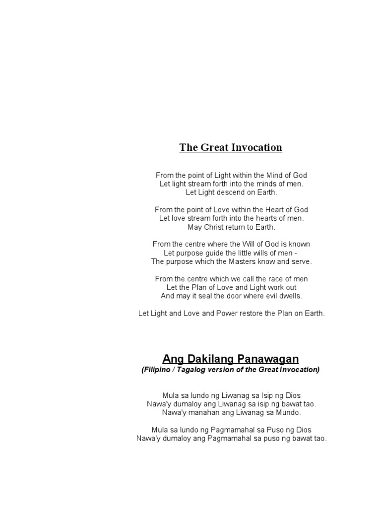 The Great Invocation Explained | PDF | Ascended Master | Tagalog Language