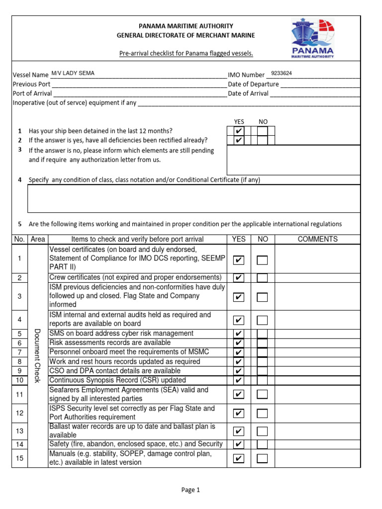 Pre Arrival Check List New 26 05 2021 | PDF | Water Transport | Shipping