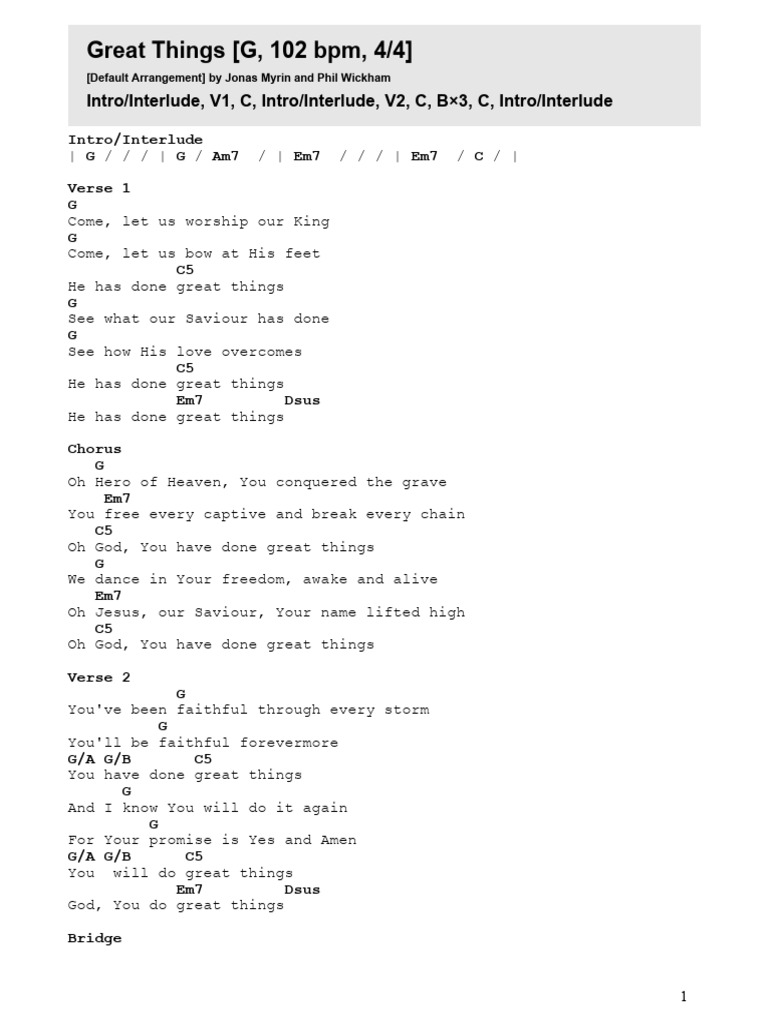 Great things chords pdf