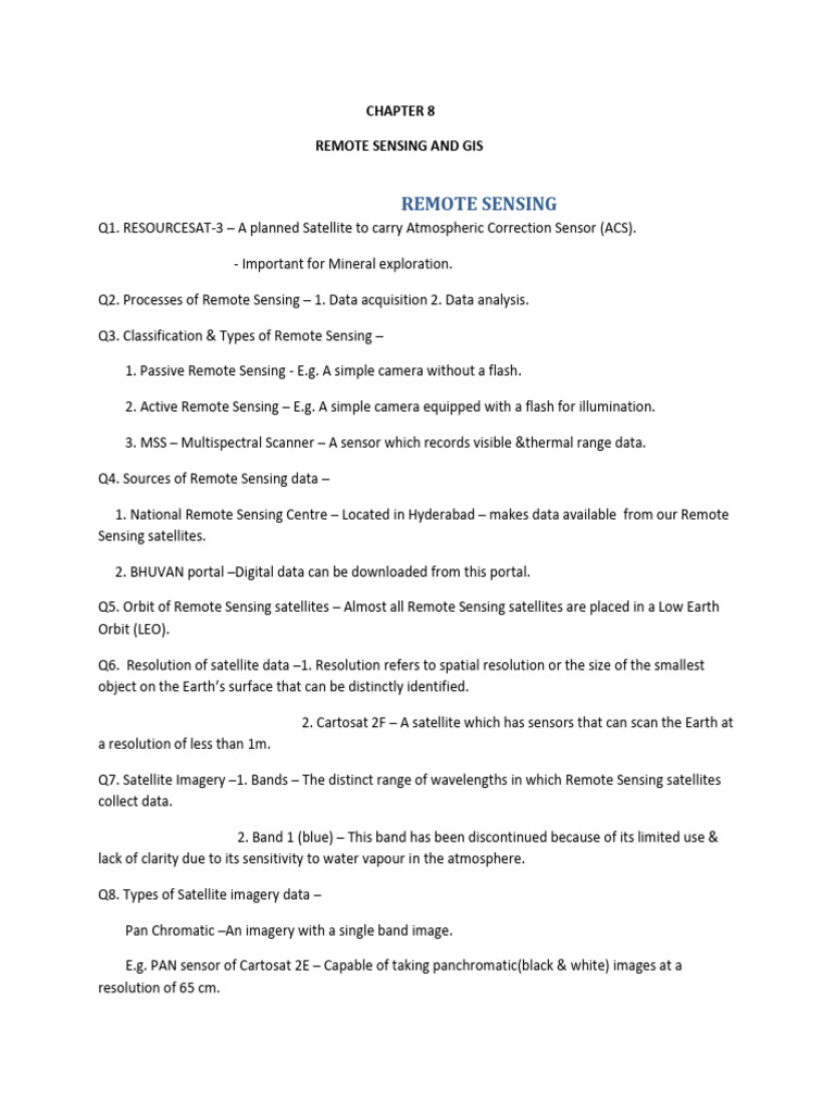 Question Bank Chap 8 RS & Gis | PDF | Geographic Information System ...