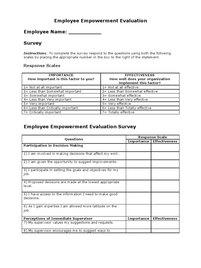 Employee Empowerment Questionnaire Survey Methodology Empowerment