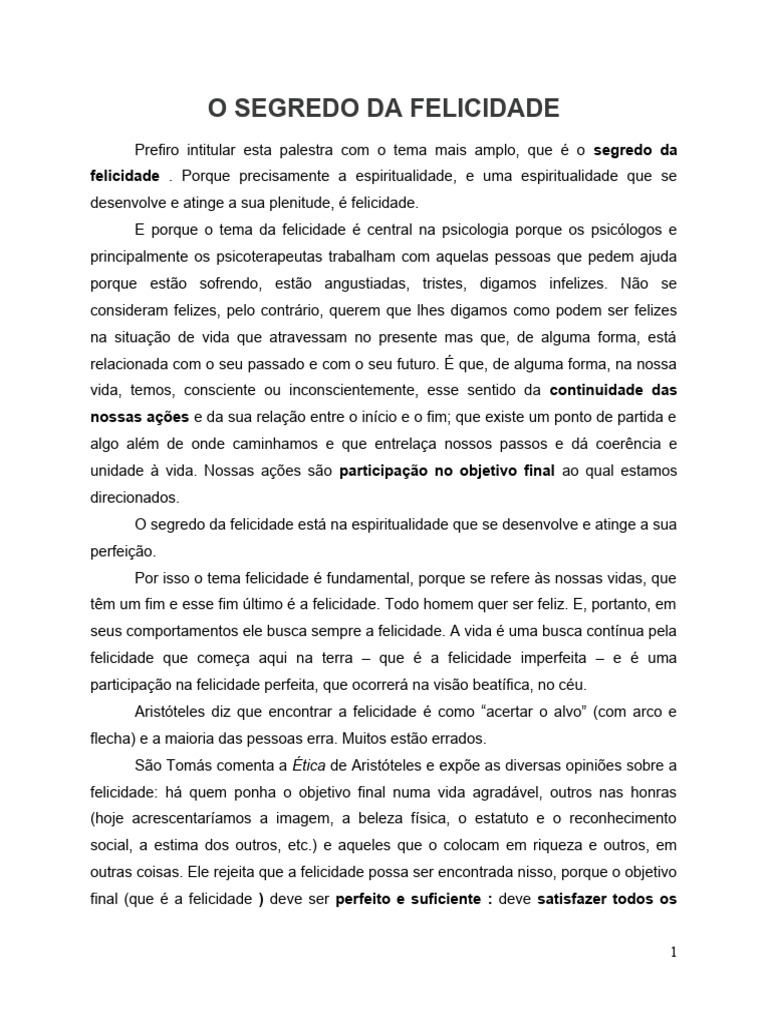 O Caminho Espiritual para a Felicidade | PDF | Felicidade | Tomás de Aquino