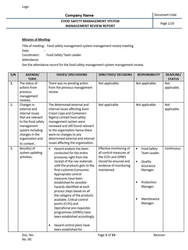Mgt+Rev +report+2020 | PDF | Food Safety | Safety