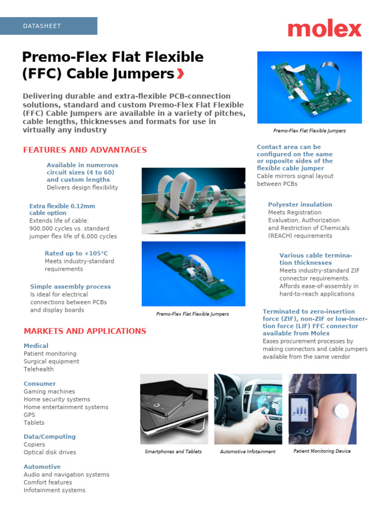 PremoFlex Flat Flexible (FFC) Cable Jumpers Features and Advantages