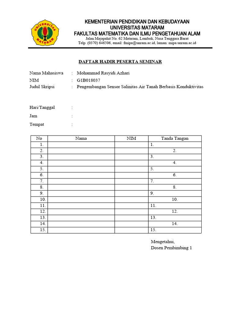 Daftar Hadir Peserta Seminar Pdf