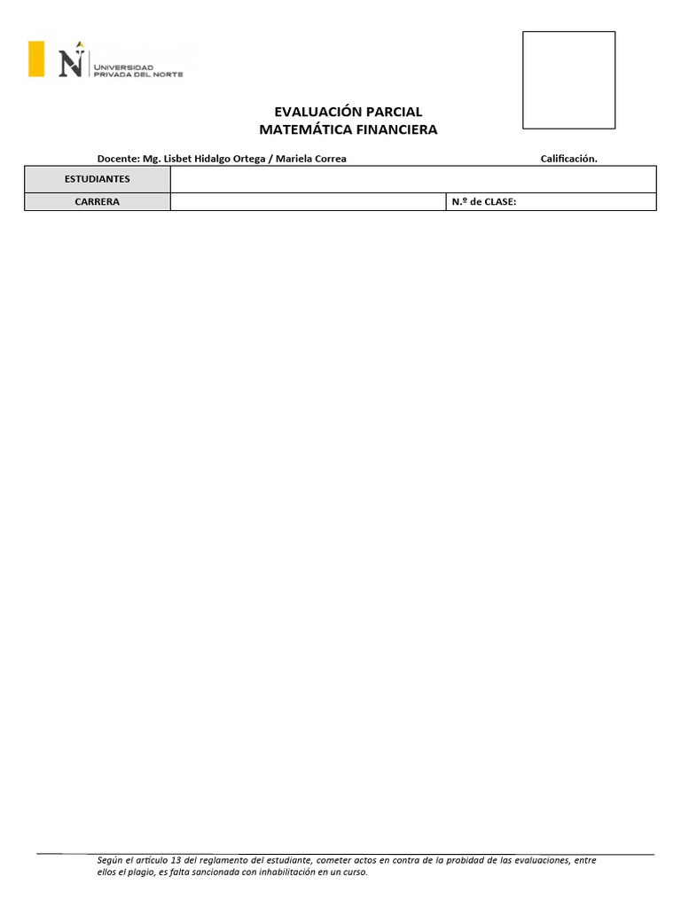 Evaluación Parcial de Matemática Financiera | PDF | Interés | Tasas de ...