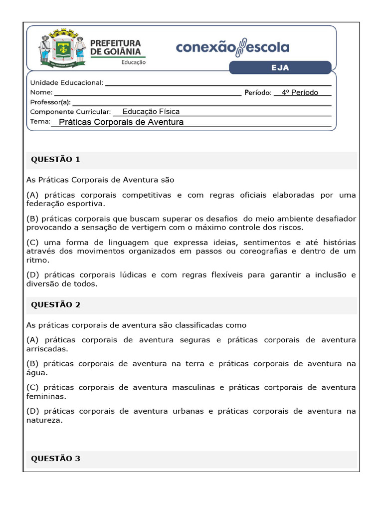 Atividade 06 - Práticas Corporais de Aventura | PDF | Aventura ...