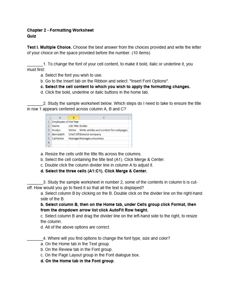 Chapter 2 - Formatting Worksheet | PDF | Page Layout | Typography