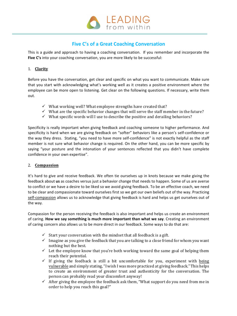 Five C's for Effective Coaching Conversations | PDF | Psychology ...