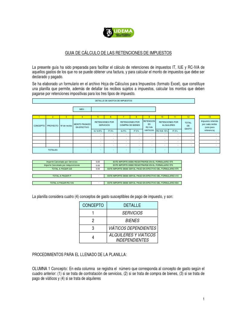 Guía de Retenciones de Impuestos IT, IUE, RC-IVA | PDF | Impuestos ...