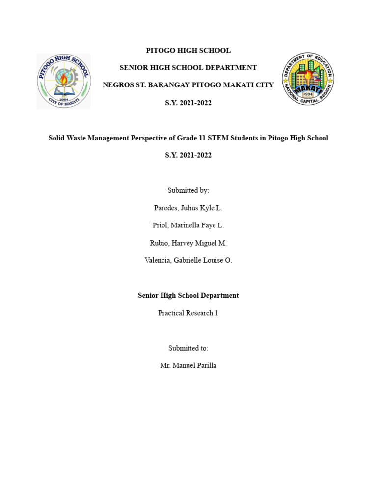 Solid Waste Management Perspective Of Grade 11 Stem Students In Pitogo