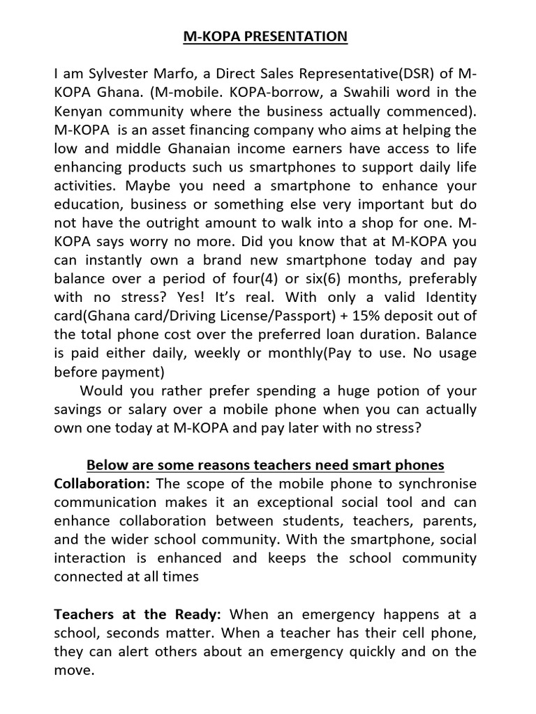 M Kopa PDF Smartphone Credit Card