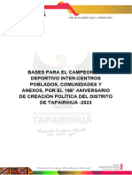 Bases para El Campeonato de Futbol Inter-Centros Poblados, Comunidades y Anexos, Por El Aniversario de Creación Política Del Distrito de Tapairihua - 2023