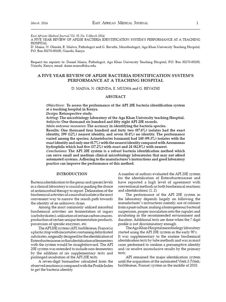 API 20E Bacteria Identification Review | PDF | Microbiology | Bacteria