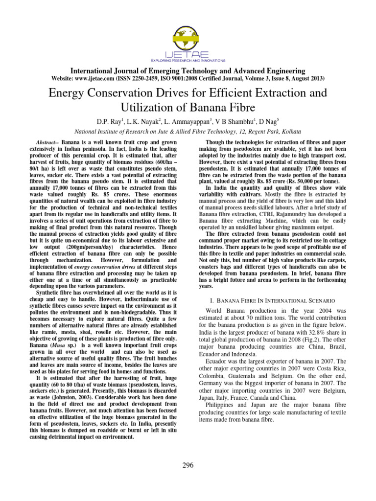 Energy Conservation Drives For Efficient Extraction and Utilization of Banana Fibre PDF