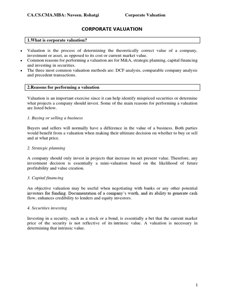 Corporate Valuation Methods Explained | PDF | Valuation (Finance ...