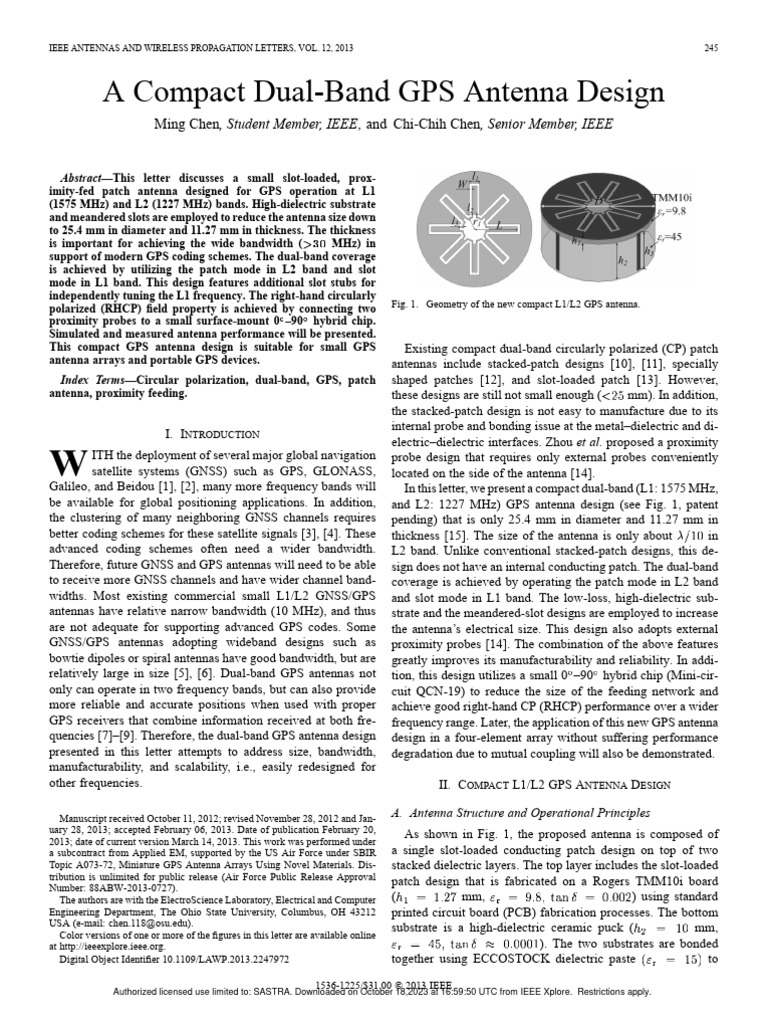 A Compact DualBand GPS Antenna Design PDF Antenna (Radio) Global