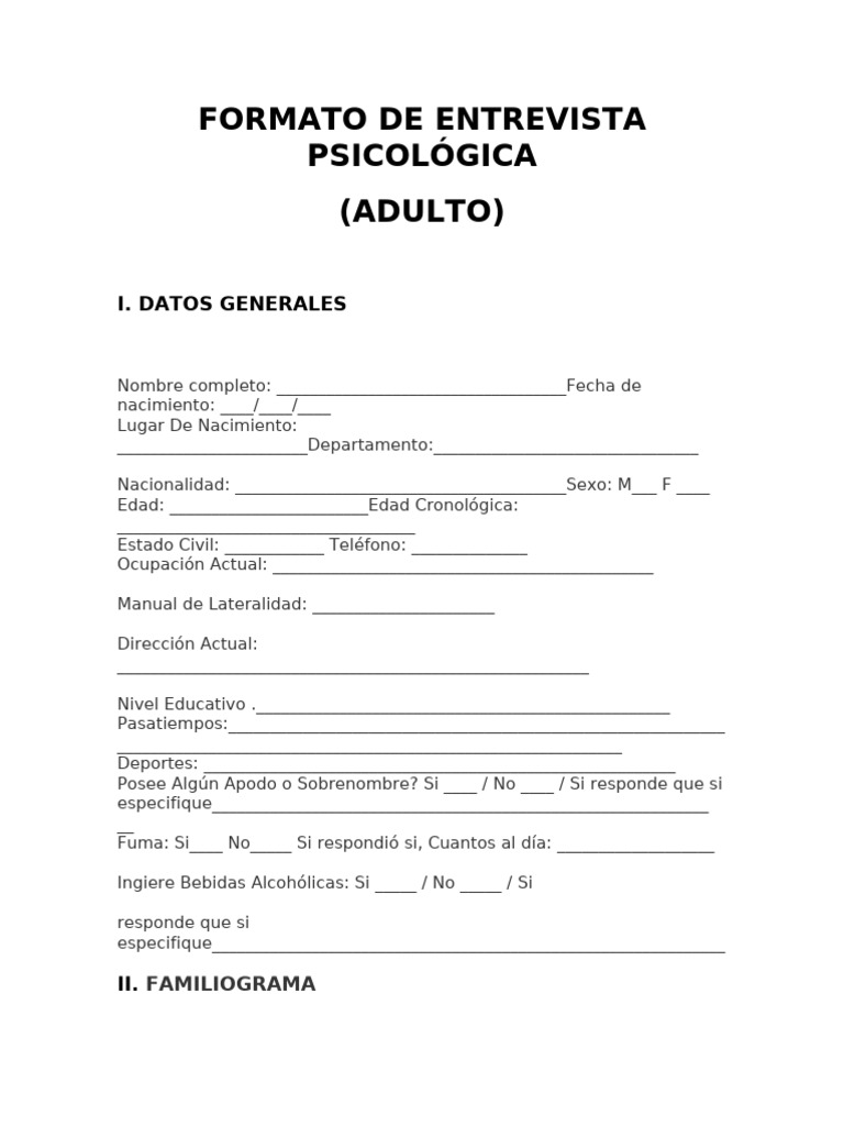 Entrevista Psicológica para Adultos | PDF | Sicología | Ciencias del ...