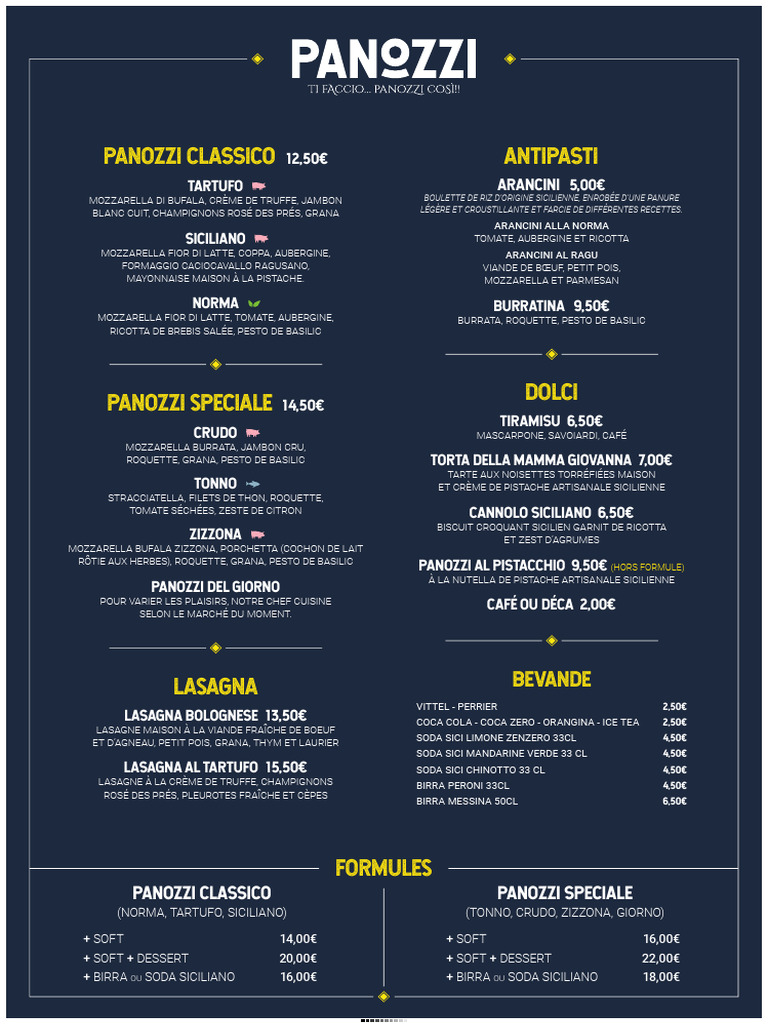 Menu Panozzi : Spécialités Italiennes | PDF | Pesto | Mozzarella