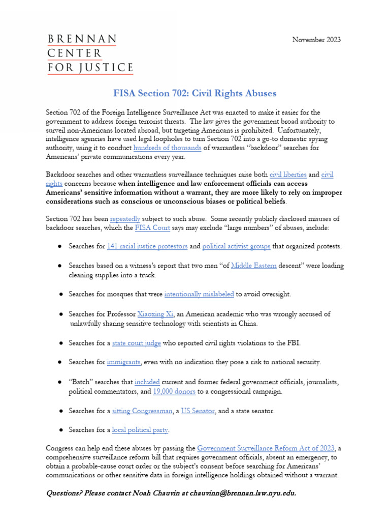 FISA Section 702: Domestic Surveillance Issues | PDF | Foreign ...