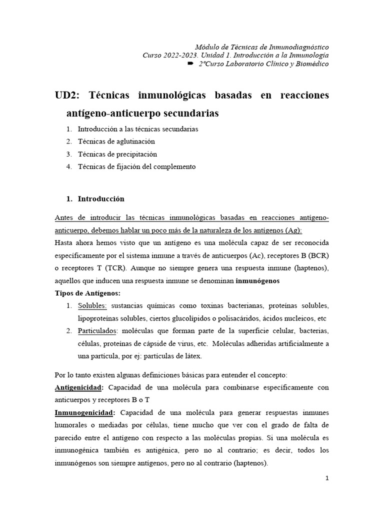 UD2. Técnicas Inmunológicas Basadas en Reacciones Antígeno Anticuerpo