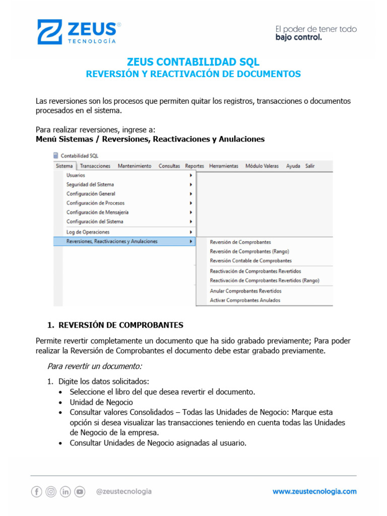 Manual Reversion y Reactivacion Documentos Zeus Contabilidad PDF