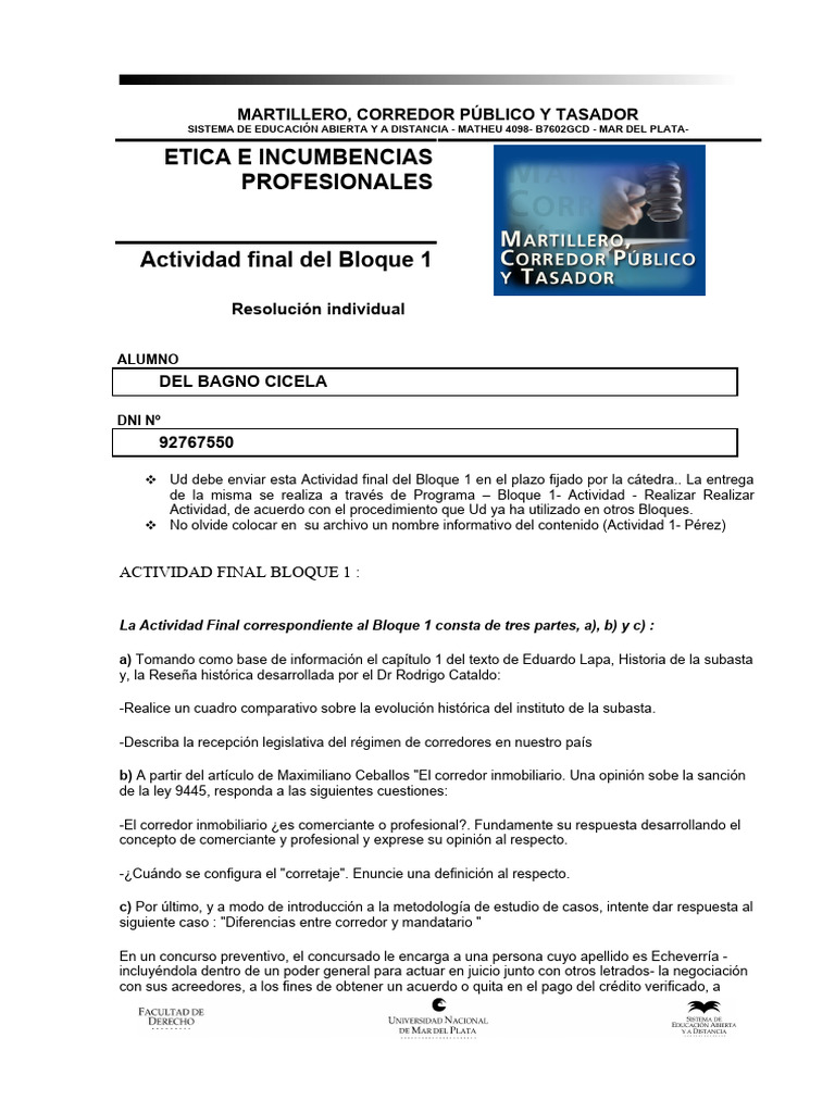 ETICA - Actividad Final Del Bloque 1 | PDF