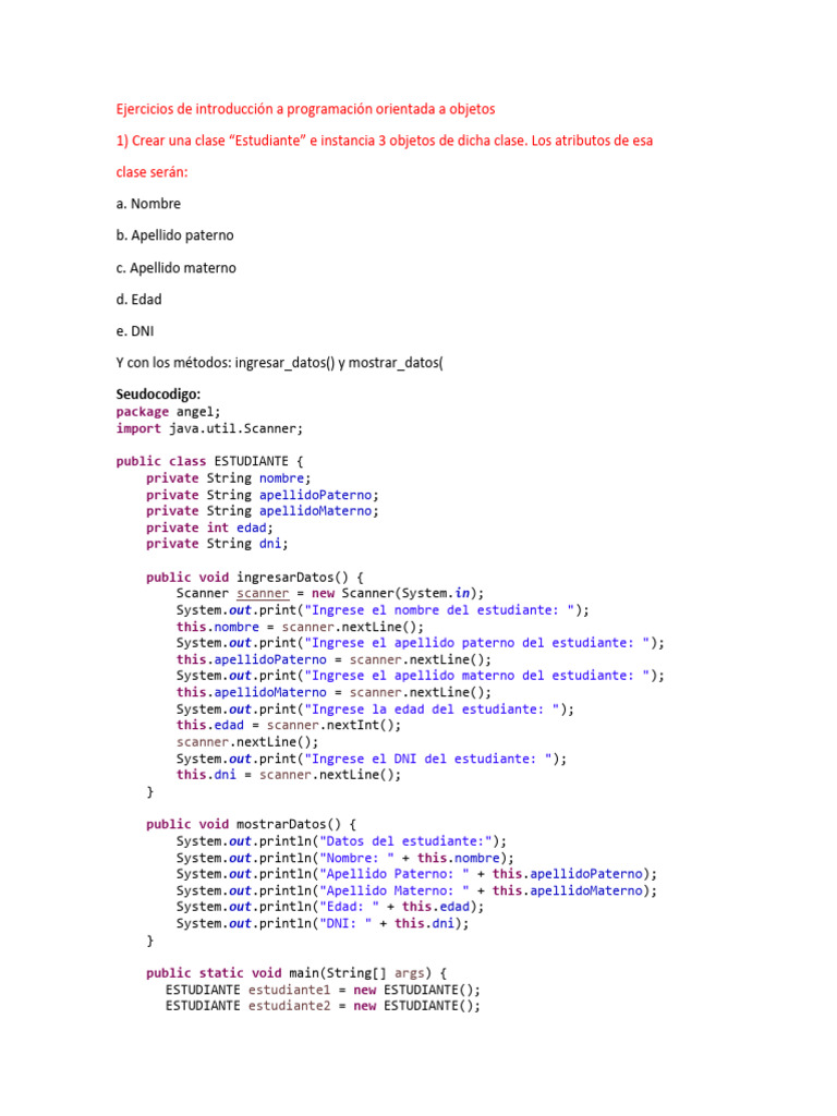 Ejercicios de Programación Orientada a Objetos | PDF | Java (lenguaje ...