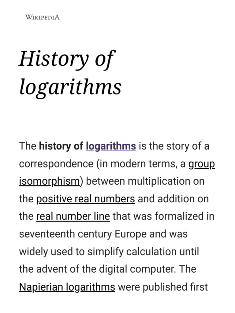 History of Logarithms Wikipedia PDF Logarithm Mathematics