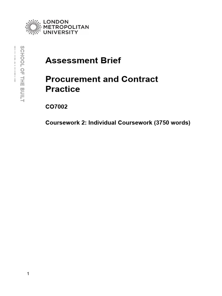 CW2 Brief - CO7002 - Individual Coursework v1.0 | PDF | Procurement ...
