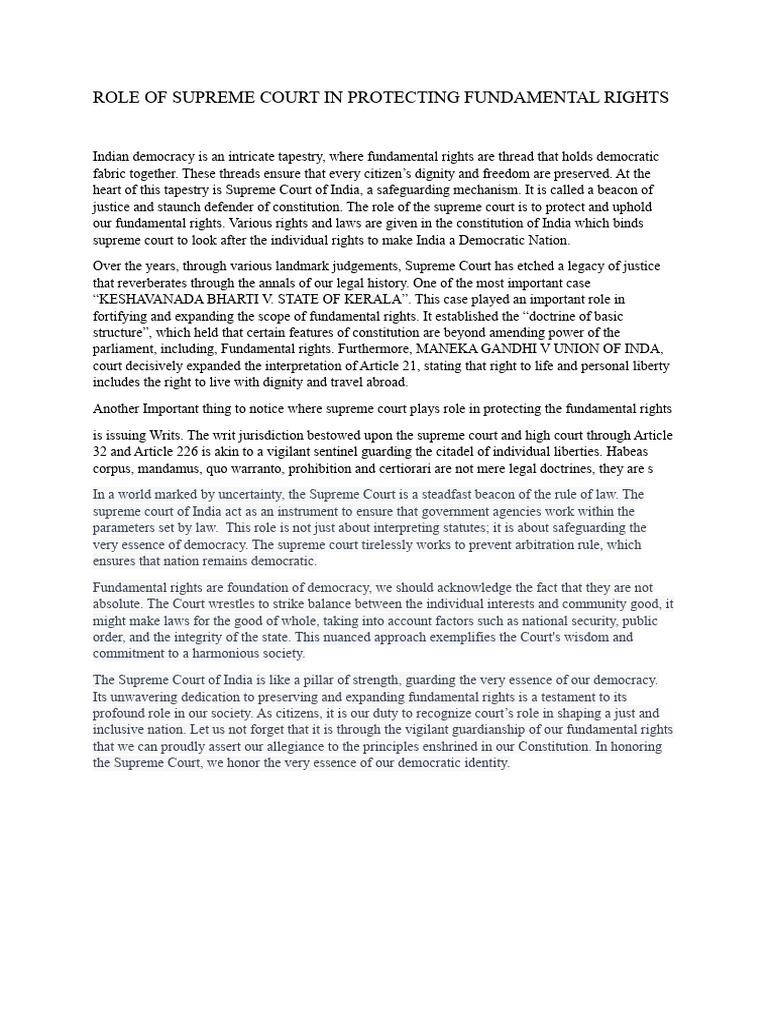 Role of Supreme Court in Protecting Fundamental Rights | PDF ...