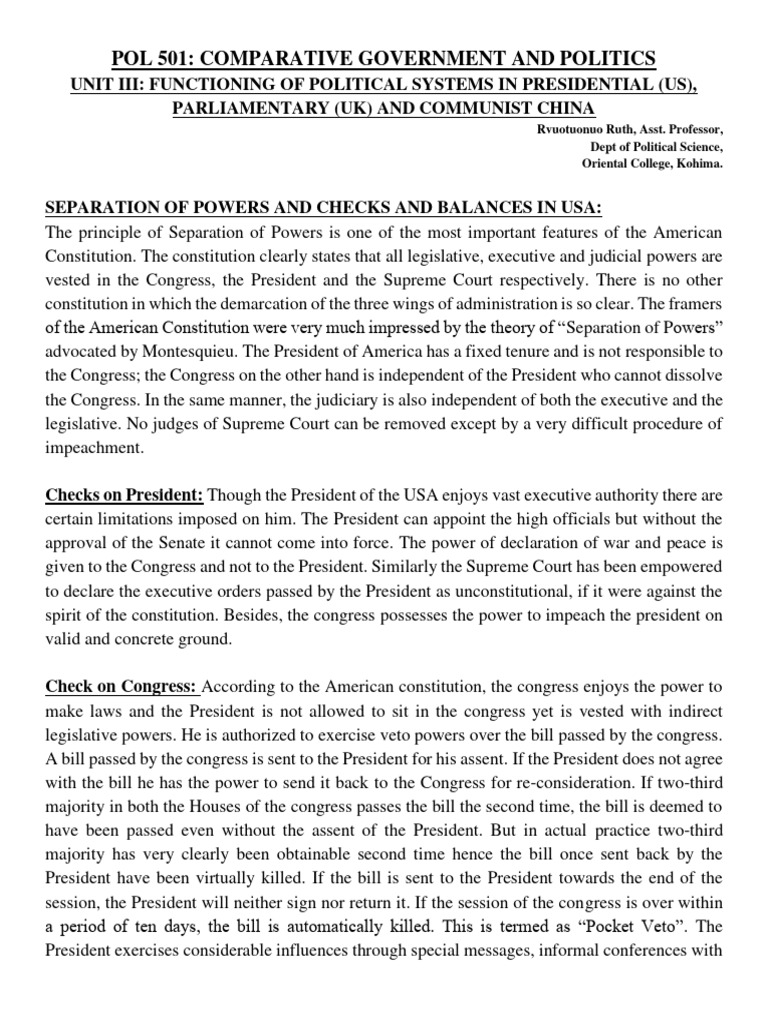 501 III Separation of Powers | PDF | American Government | Presidents ...