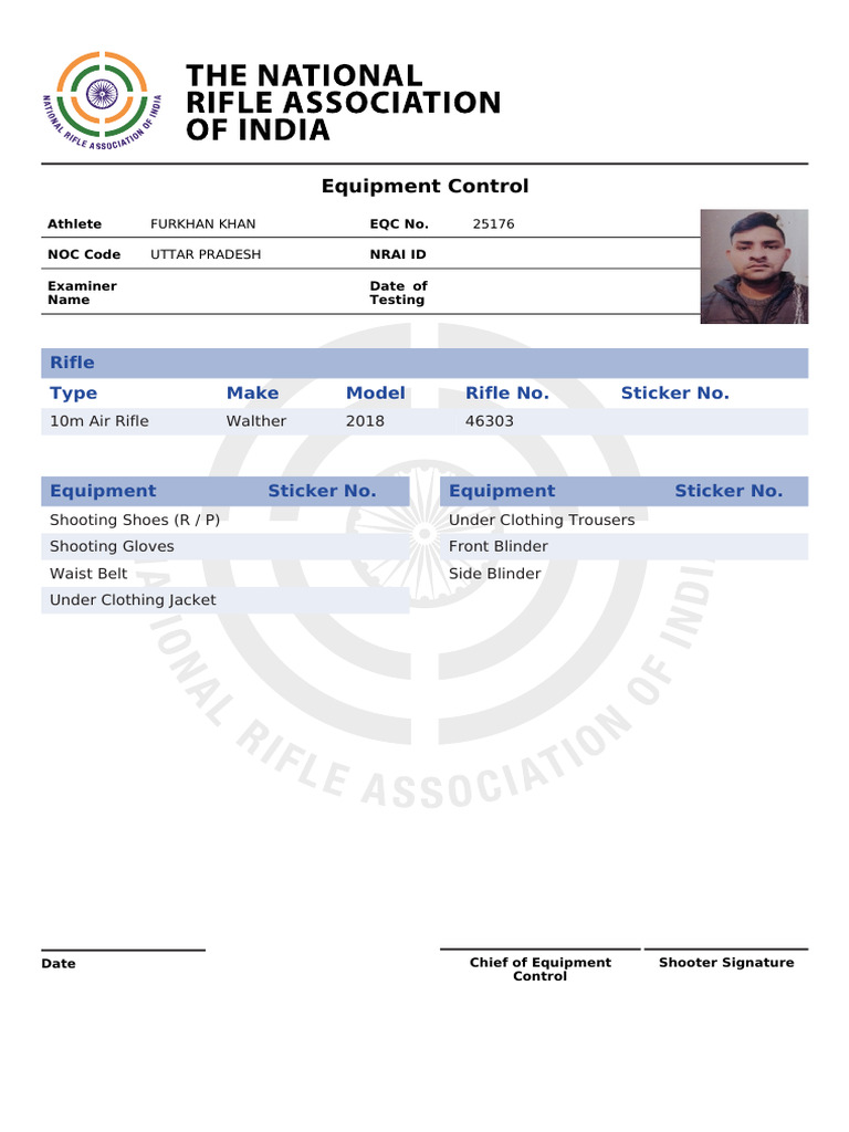 Athlete Equipment Control Form | PDF | Dress Codes | Firearms