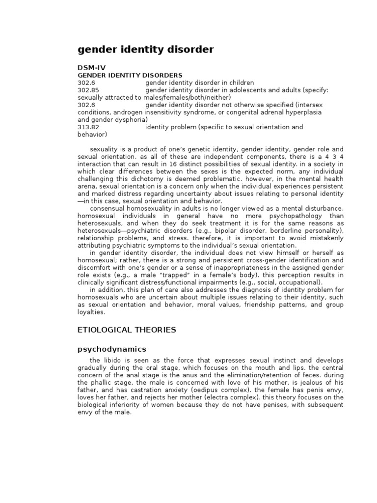 Gender Identity Disorder PDF Sexual Orientation Gender Identity