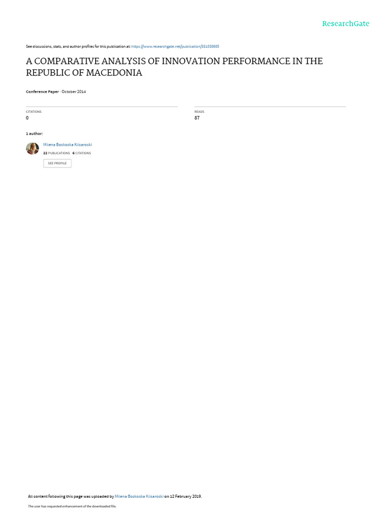 A Comparative Analysis of Innovation Performance in The Republic of