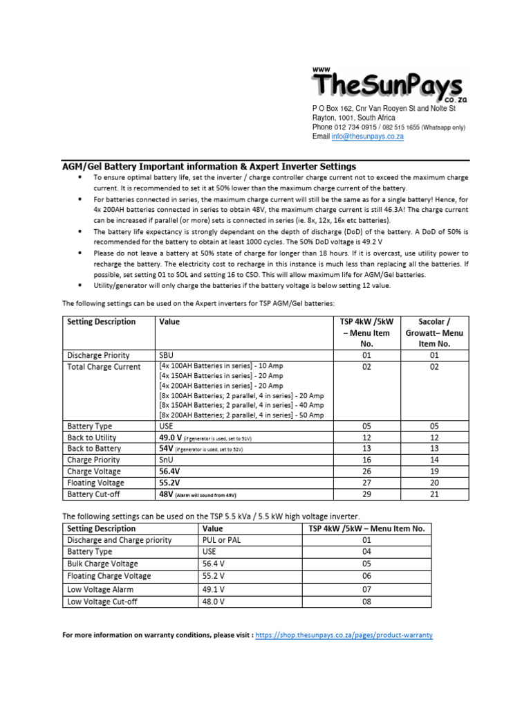 Inverter Settings AGMGel Batteries PDF Power