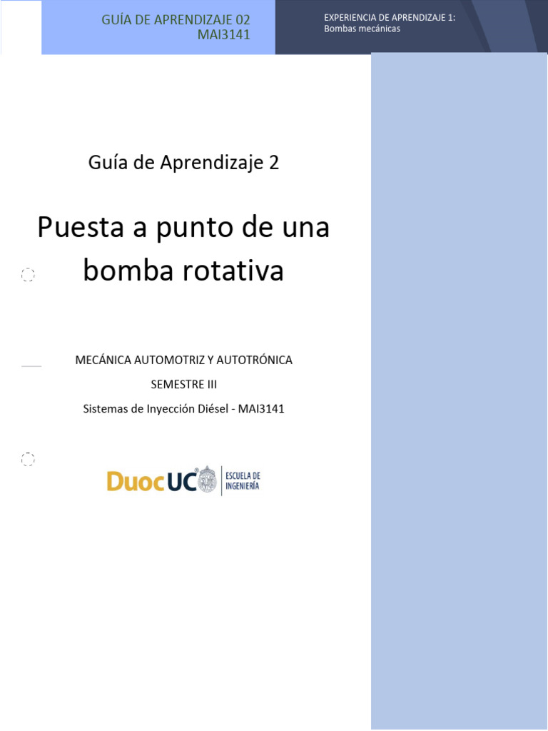 1 2 2 Guia 2 Puesta A Punto Bomba Rotativa | PDF | Inyección de ...